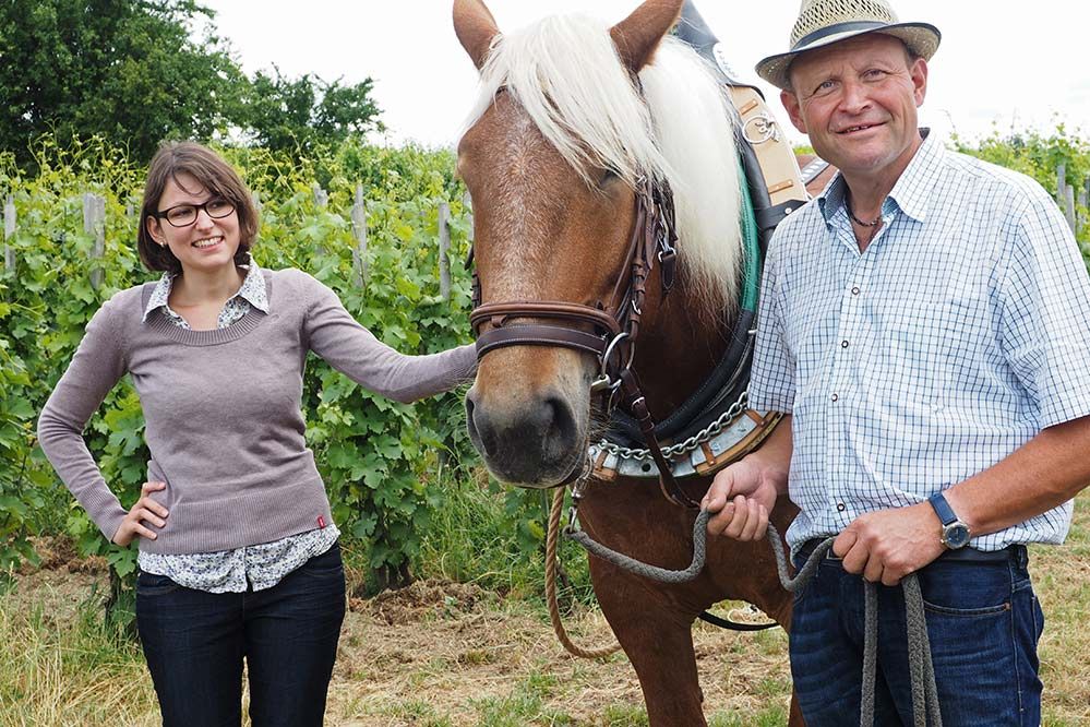 Monika und Karl Neustifter mit einem Weingartenarbeiter